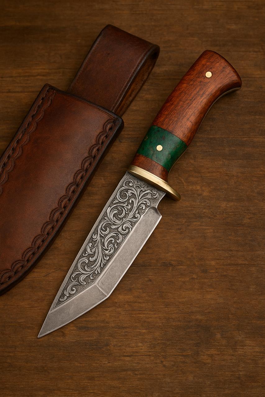 Engraved Special - Handmade Skinner knife with Leather sheath