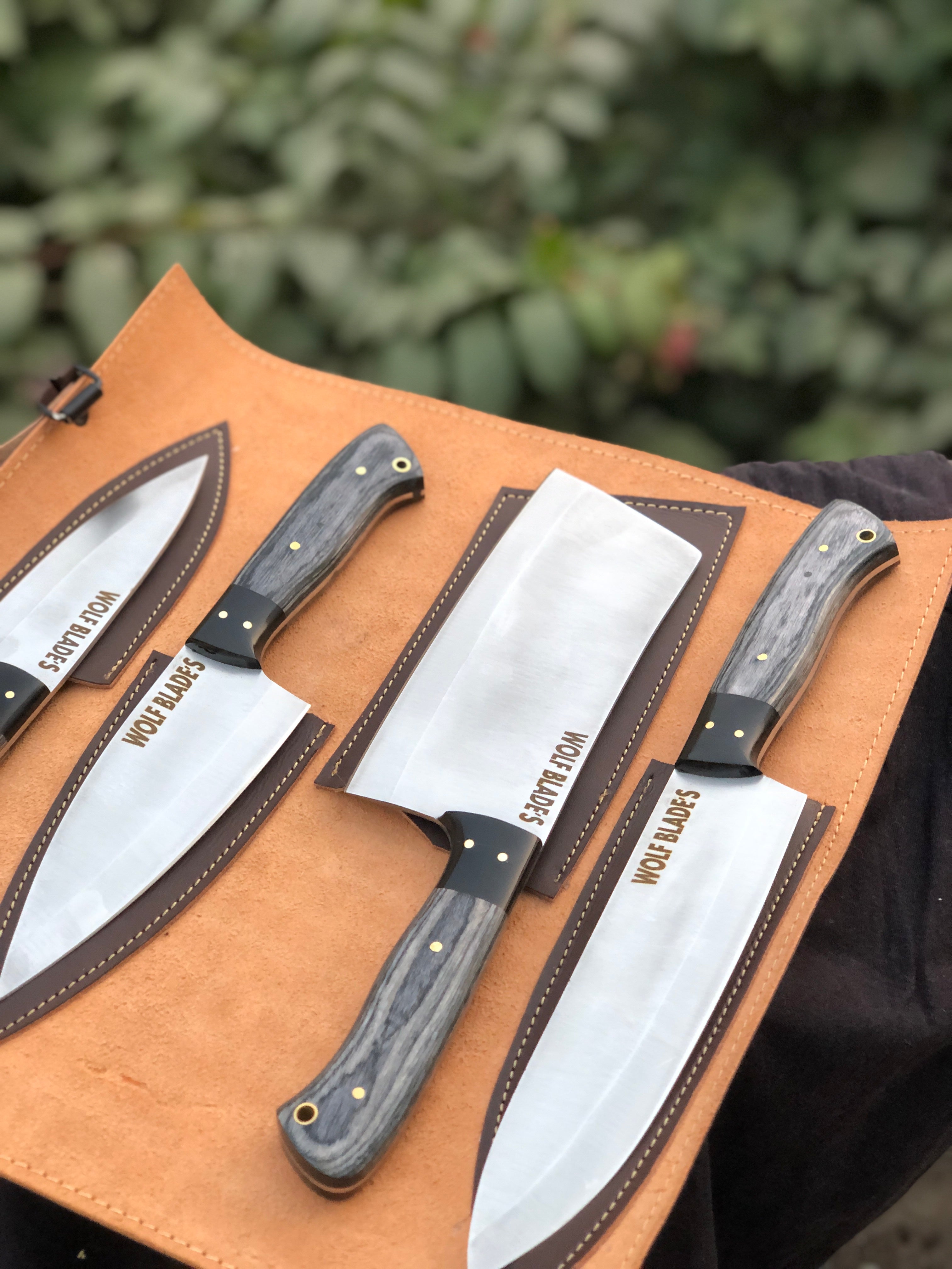 CHM09 - Handmade High Carbon Steel 4 Piece Chef Set with Leather Bag