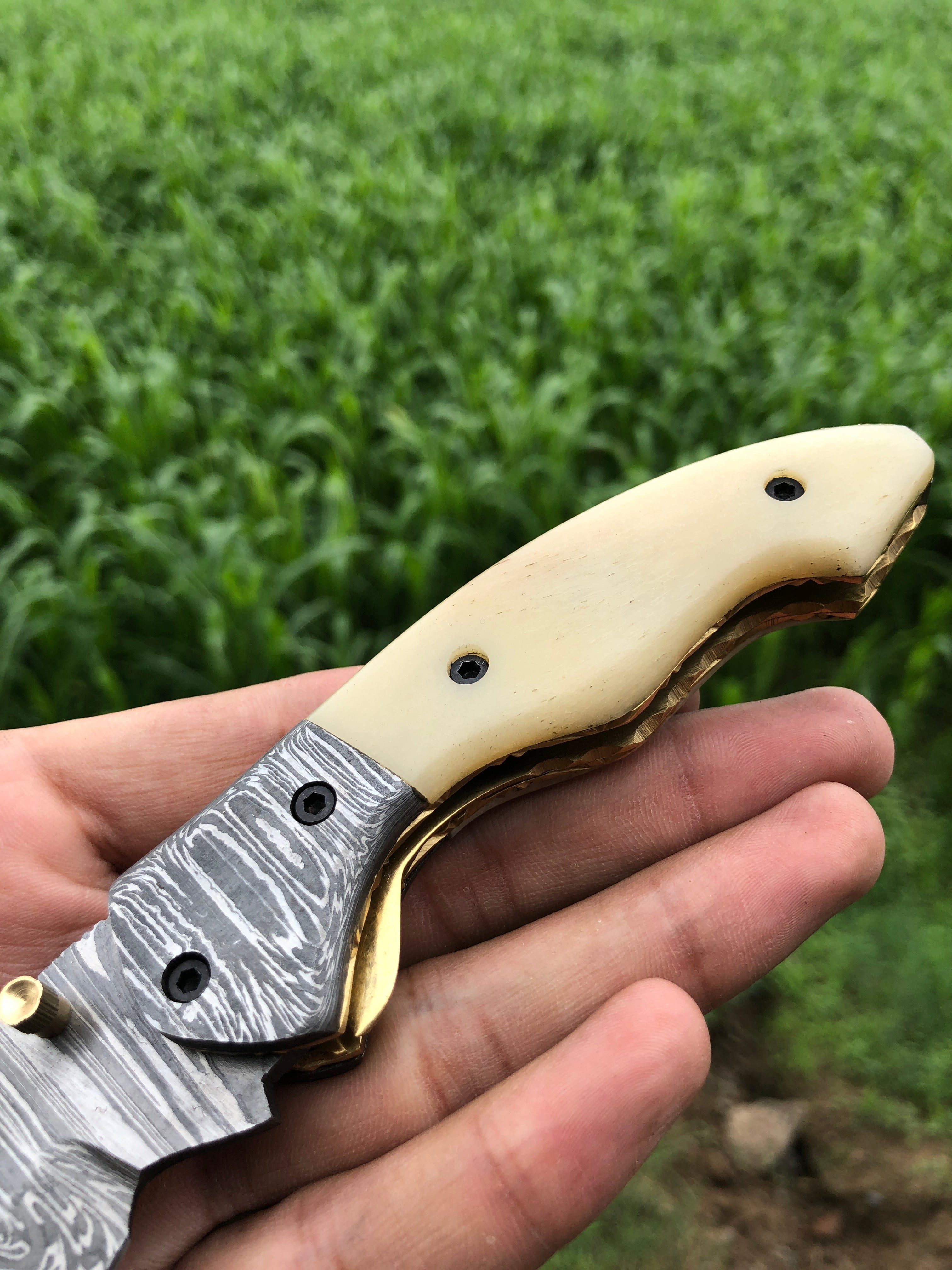 Camel Bone Special - Handmade Damascus Knife with Leather Sheath