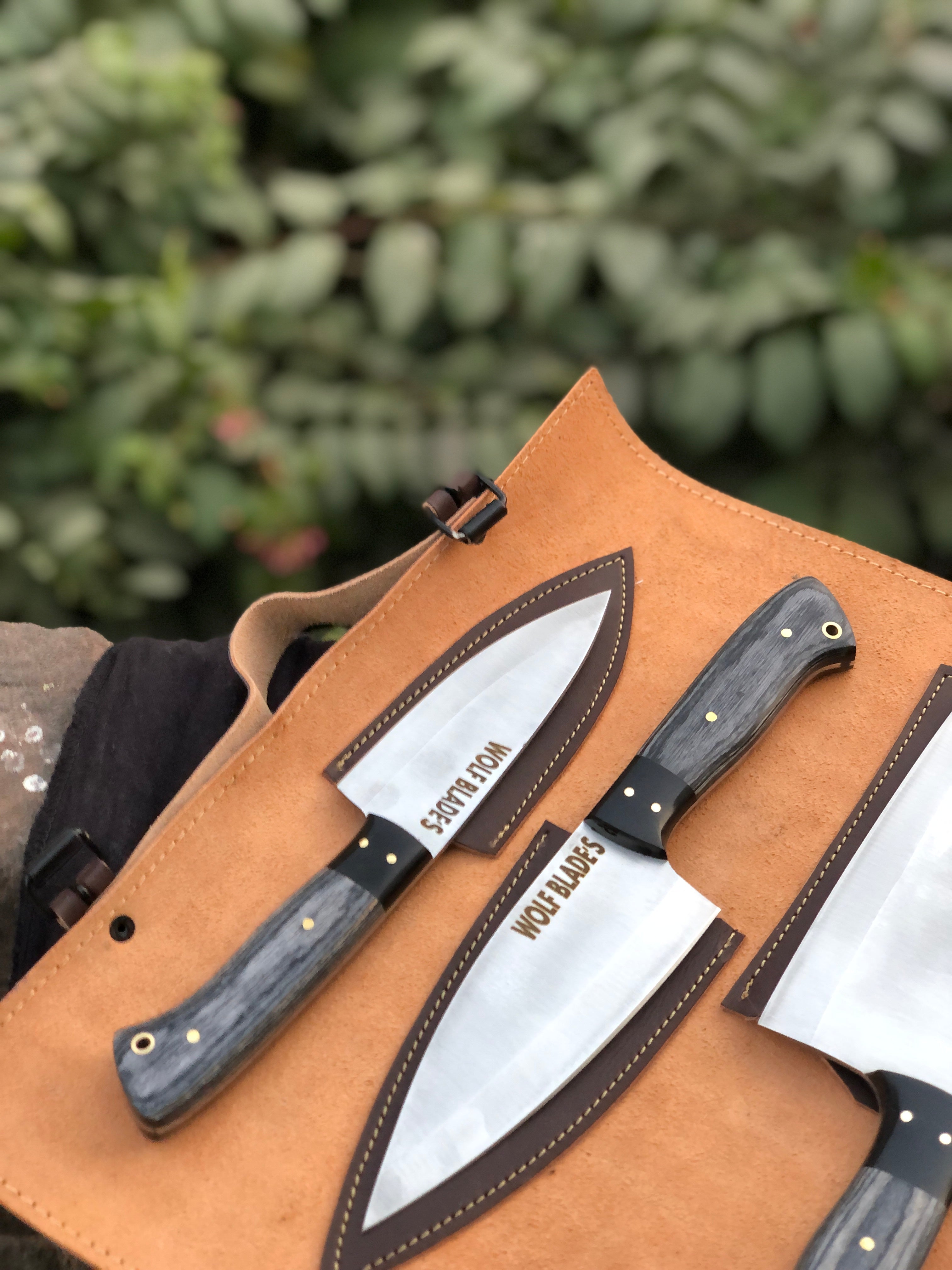 CHM09 - Handmade High Carbon Steel 4 Piece Chef Set with Leather Bag