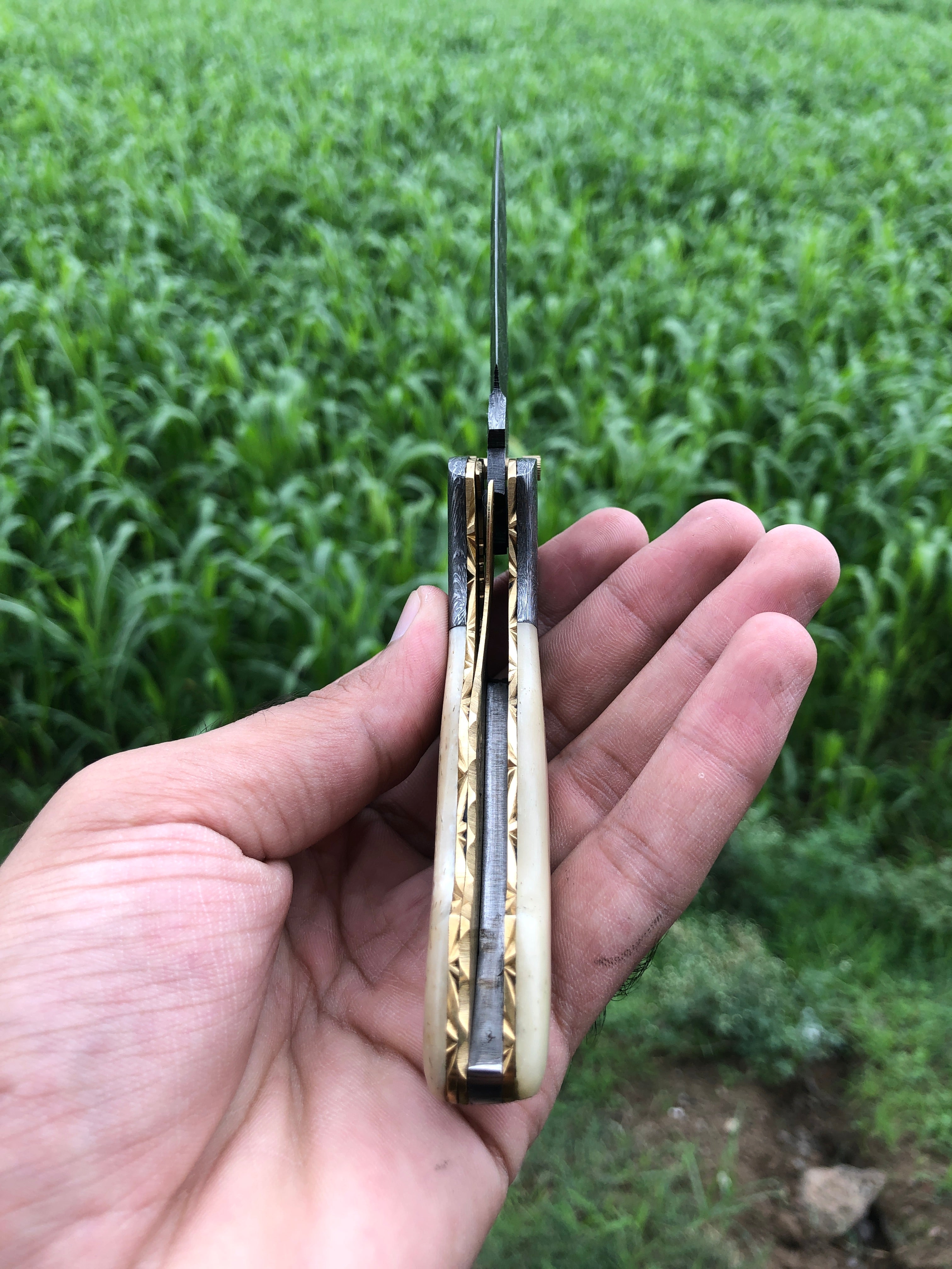 Camel Bone Special - Handmade Damascus Knife with Leather Sheath