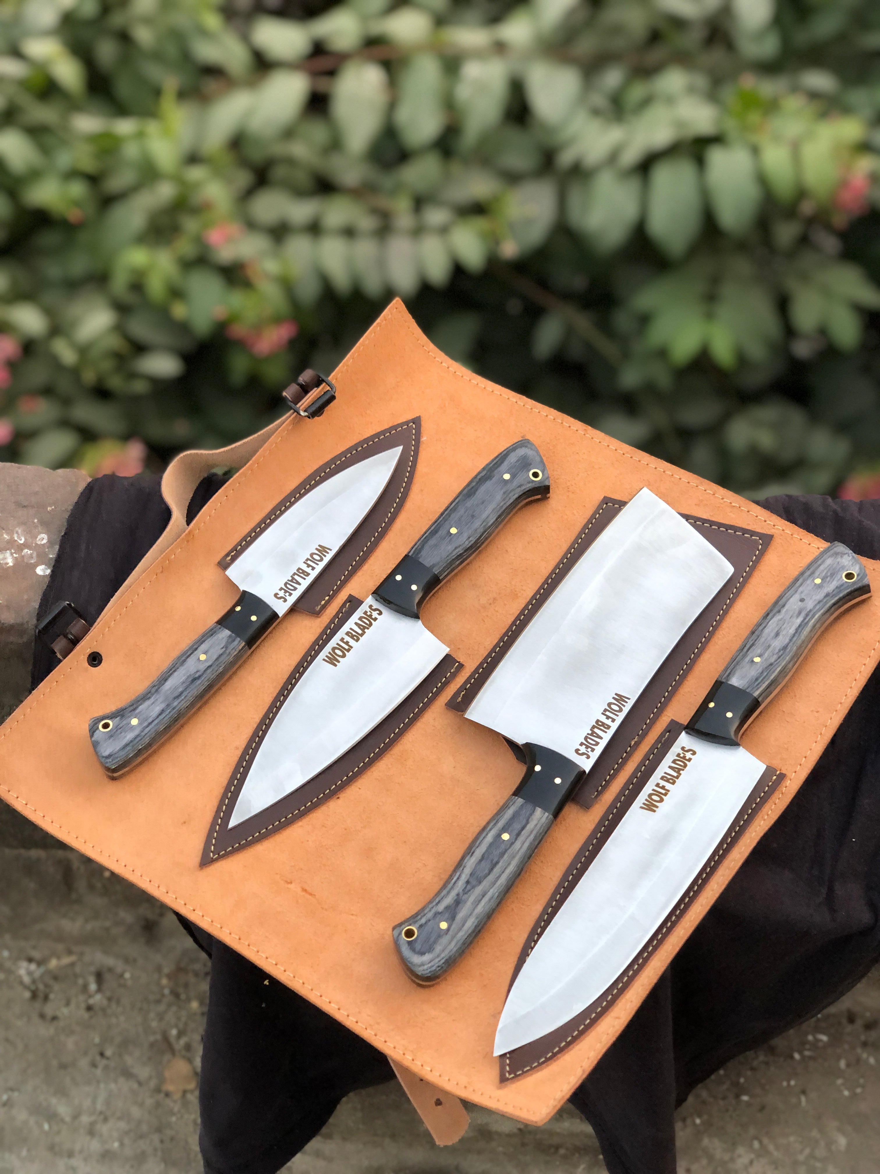 CHM09 - Handmade High Carbon Steel 4 Piece Chef Set with Leather Bag