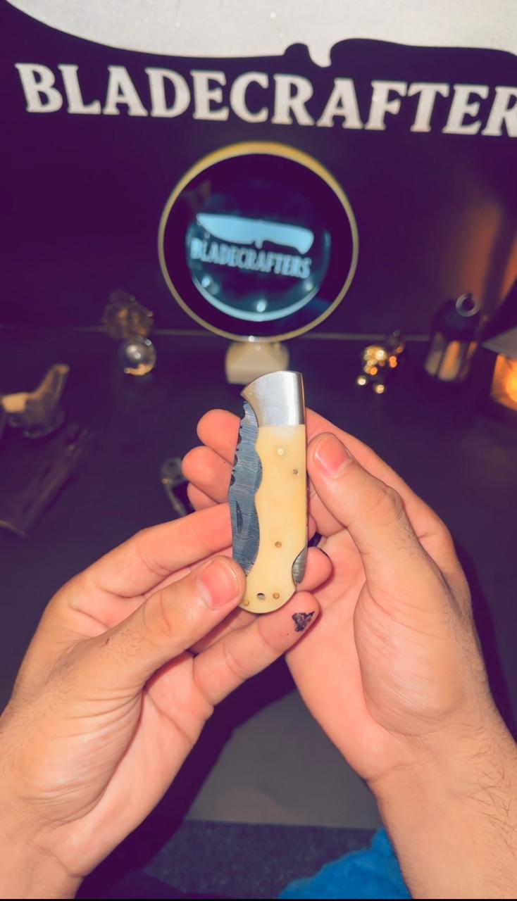 Bone Spine - Handmade Damascus Pocket Knife