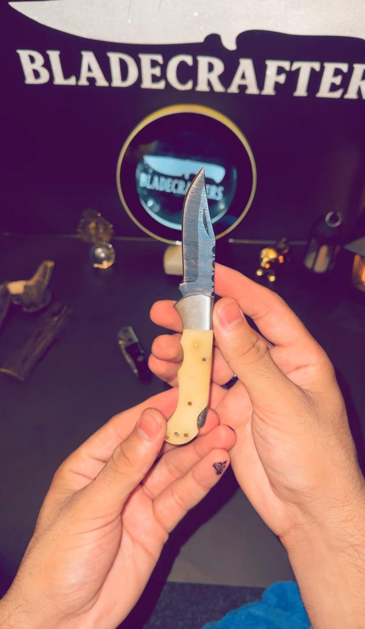 Bone Spine - Handmade Damascus Pocket Knife