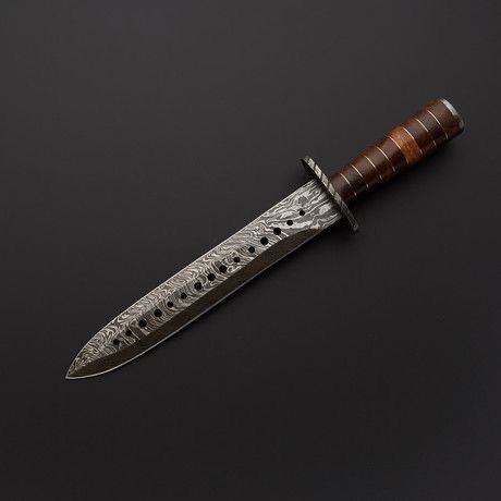 Flair - Damascus Bowie Knife with Leather Sheath