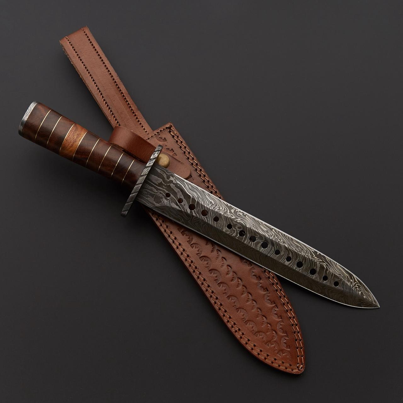 Flair - Damascus Bowie Knife with Leather Sheath