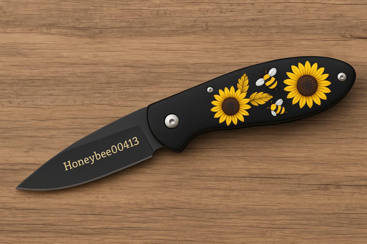 The HiveBlade – Handmade Bee Engraved Stainless Steel Folding Knife