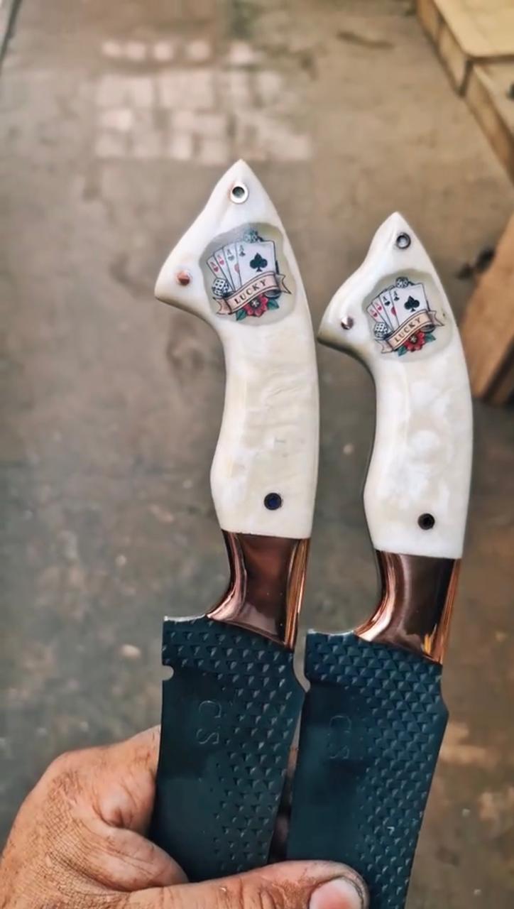 ⚔️ Midnight Spark Duo – Handmade Sparkle Handle Bowie Knives (Set of 2) with Leather Sheaths