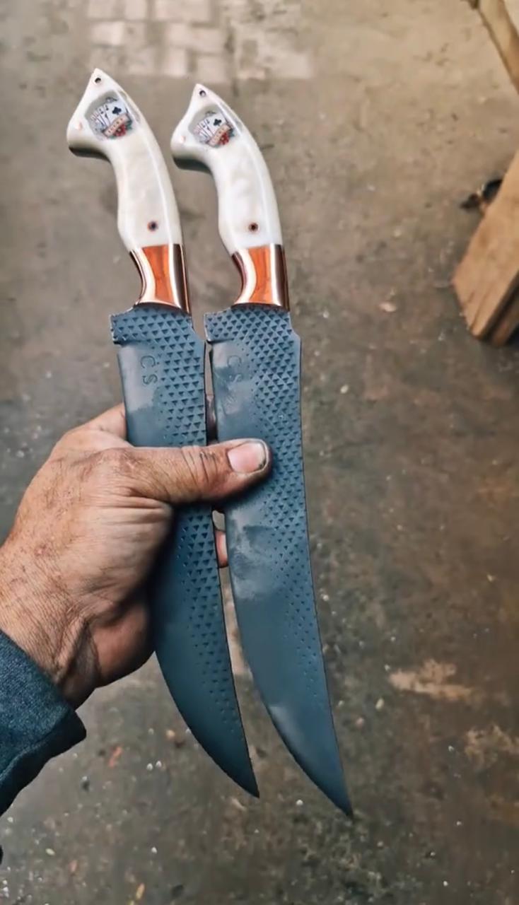 ⚔️ Midnight Spark Duo – Handmade Sparkle Handle Bowie Knives (Set of 2) with Leather Sheaths