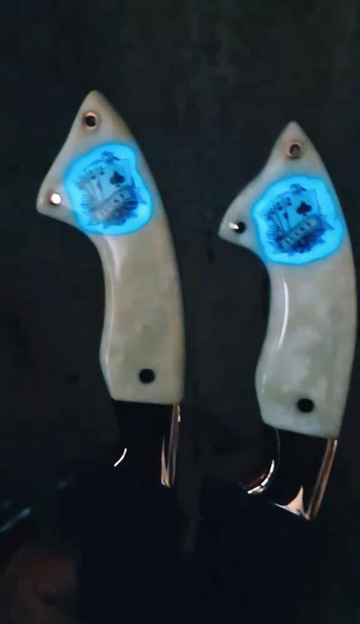 ⚔️ Midnight Spark Duo – Handmade Sparkle Handle Bowie Knives (Set of 2) with Leather Sheaths