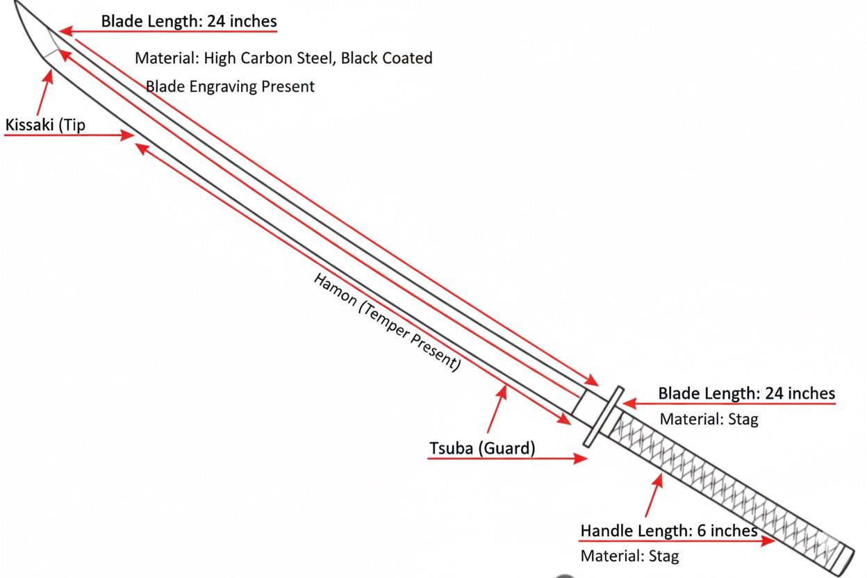 Midnight Stag Katana – Hand-Forged Japanese Sword | Black Coated High Carbon Steel
