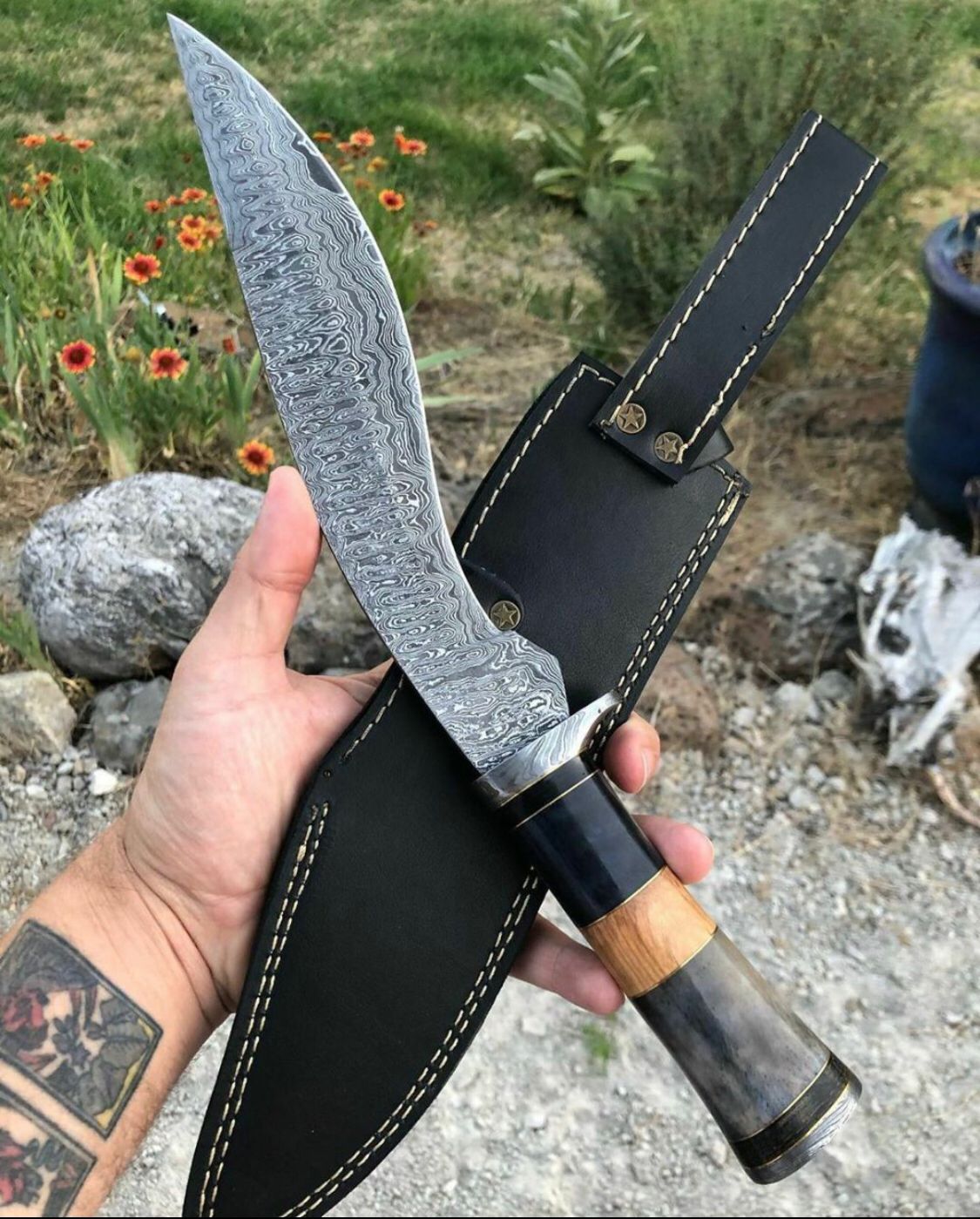 The Curved Fang – Handmade Damascus Kukri Knife | Twisted Pattern Blade