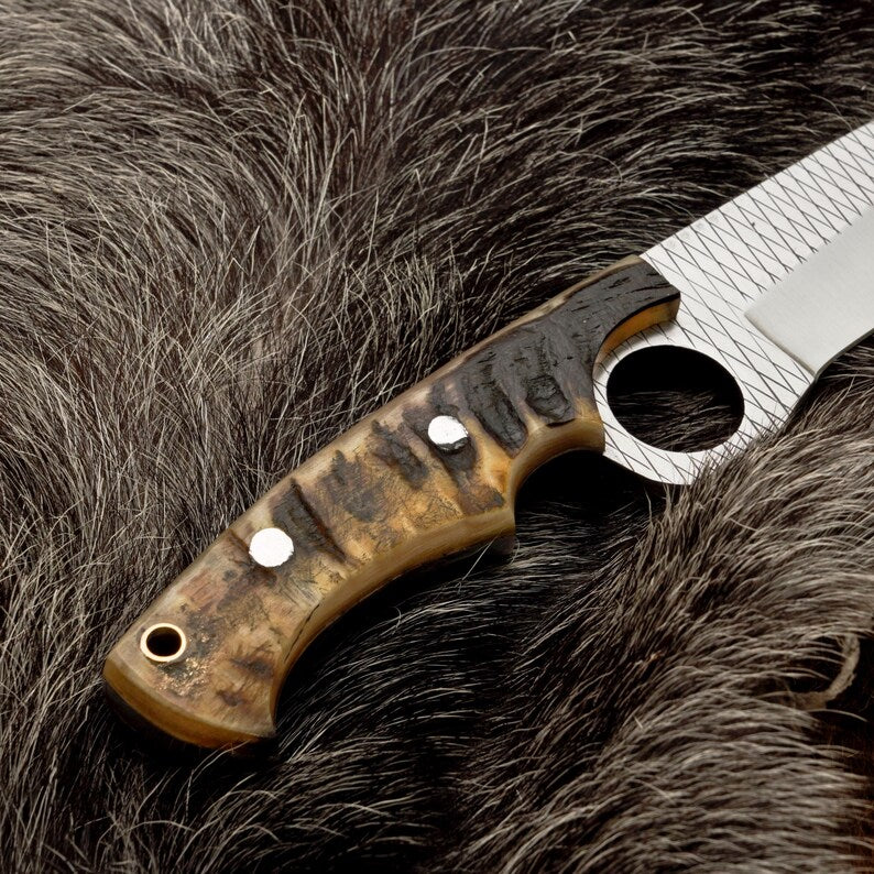 Crimson Edge – Handmade D2 Steel Skinning Knife with Leather Sheath