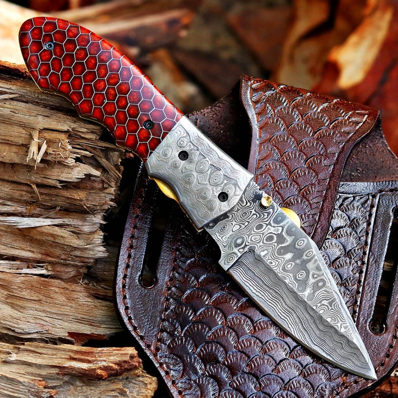 The HornBlade – Handmade Damascus Folding Knife with Bone & Ram Horn Handle