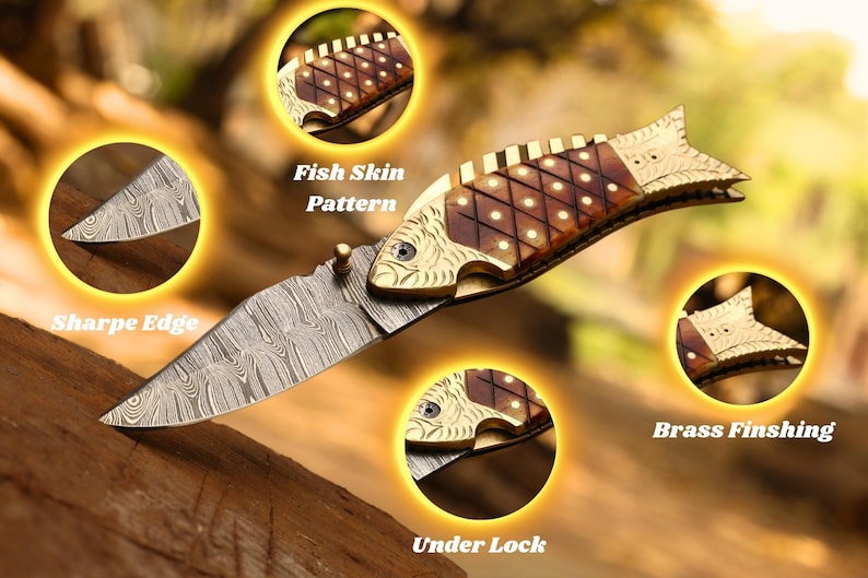 The FinBlade – Damascus Folding Knife with Fish Bone Handle
